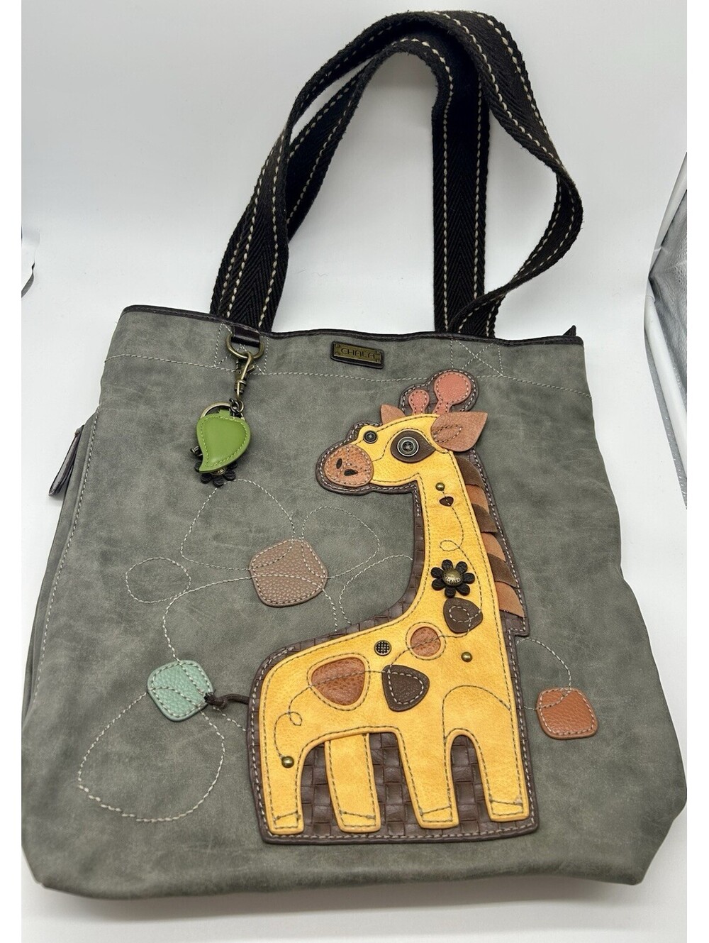 Chala Zippered Giraffe Hand Bag Tote Bag Charm Side Zip Pockets Excellent Cond